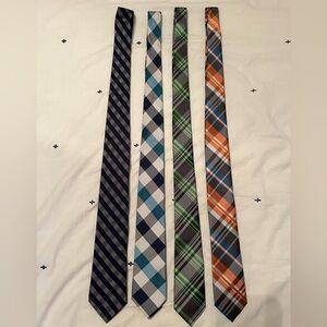 Stylish Men's Plaid Four Ties Lot - Blue, Green, and Orange